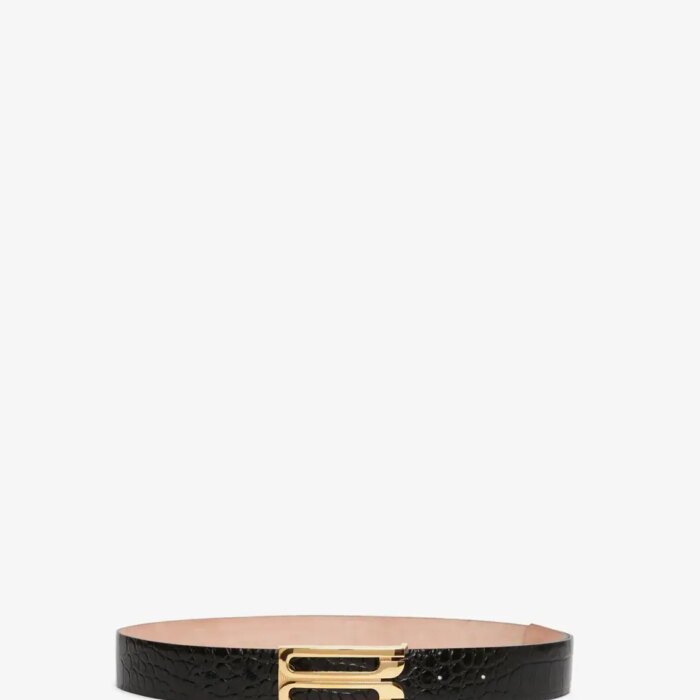 Jumbo Frame Belt In Black Croc-Effect Leather