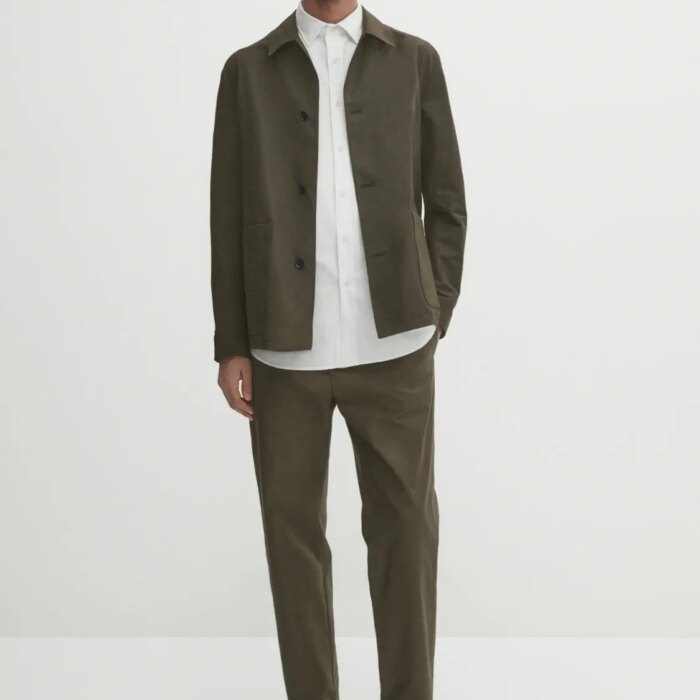 Straight-leg canvas chino trousers