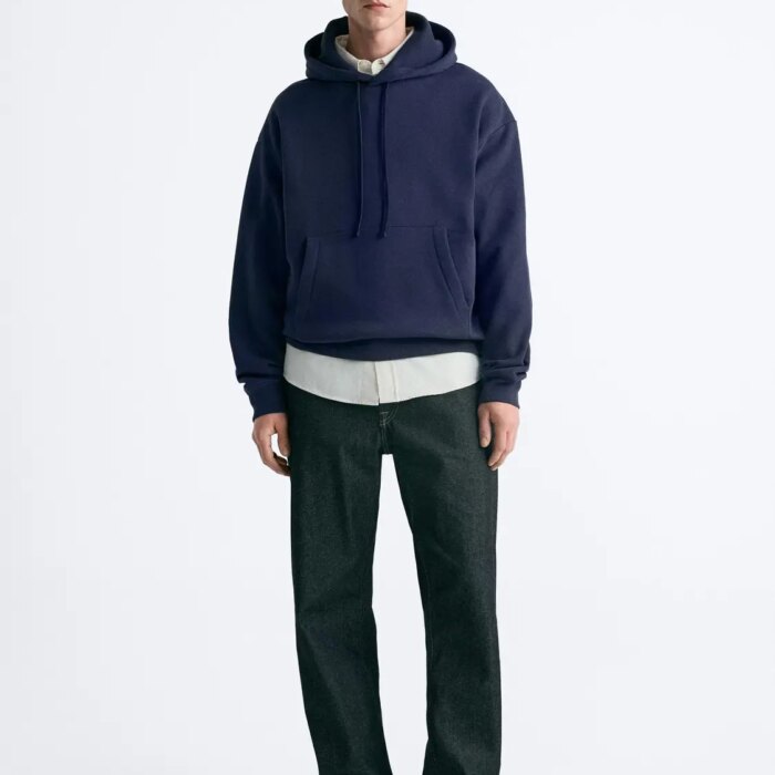 Cotton Dark Blue Overshirt with Stripes