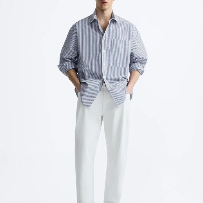 Cotton Grey Overshirt with Stripes
