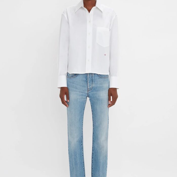 Pointed Collar Oversized Shirt In White