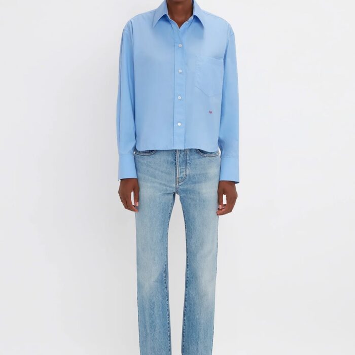 Button Detail Cropped Shirt In Rose Quartz