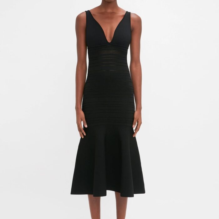 Frame Detail Cut-Out Cami Dress In Black