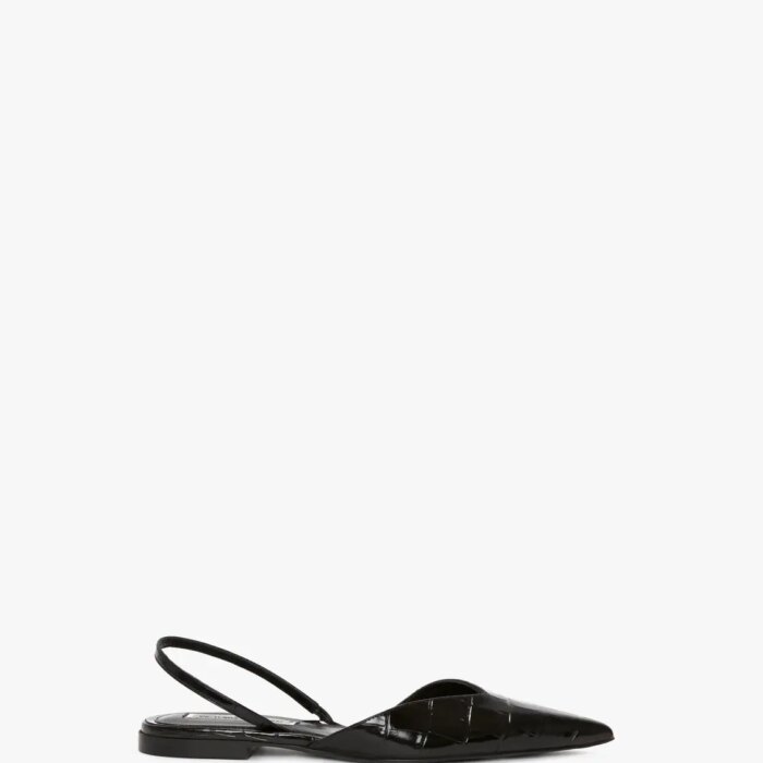 V Cut Sling Back In Black Croc-Effect Leather