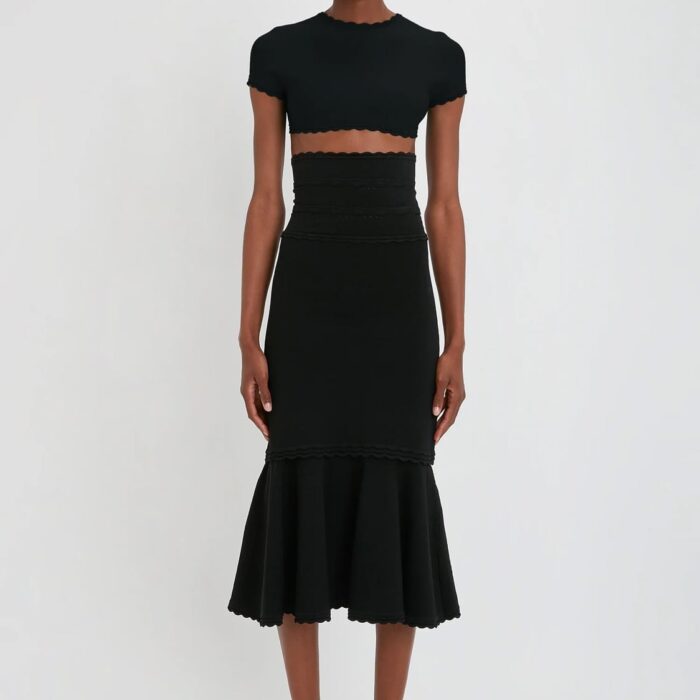 Flared Midi Skirt In Black