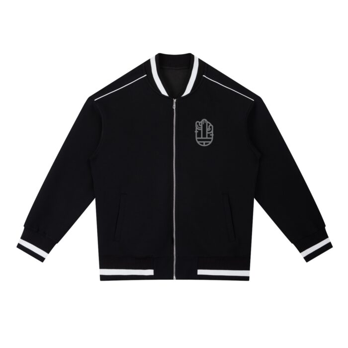 Contrast Piping Zip Bomber Jacket - Black