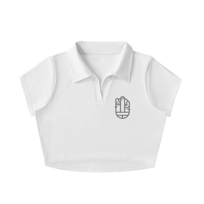 V-Neck Lapel Crop Top - White