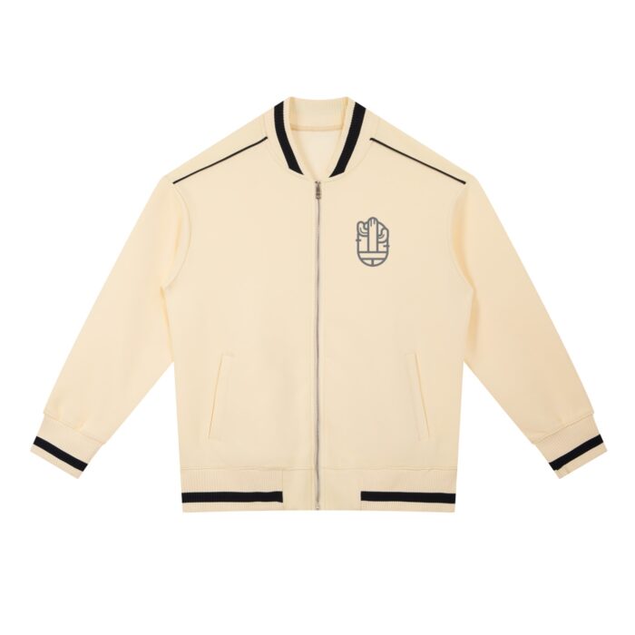 Contrast Piping Zip Bomber Jacket - Cream
