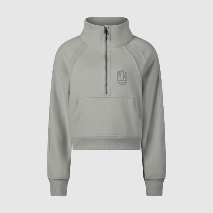 Cropped Half-Zip Sweatshirt - Light Grey