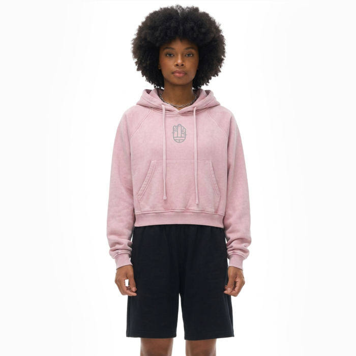 Snow Washed Cropped Hoodie - Pink